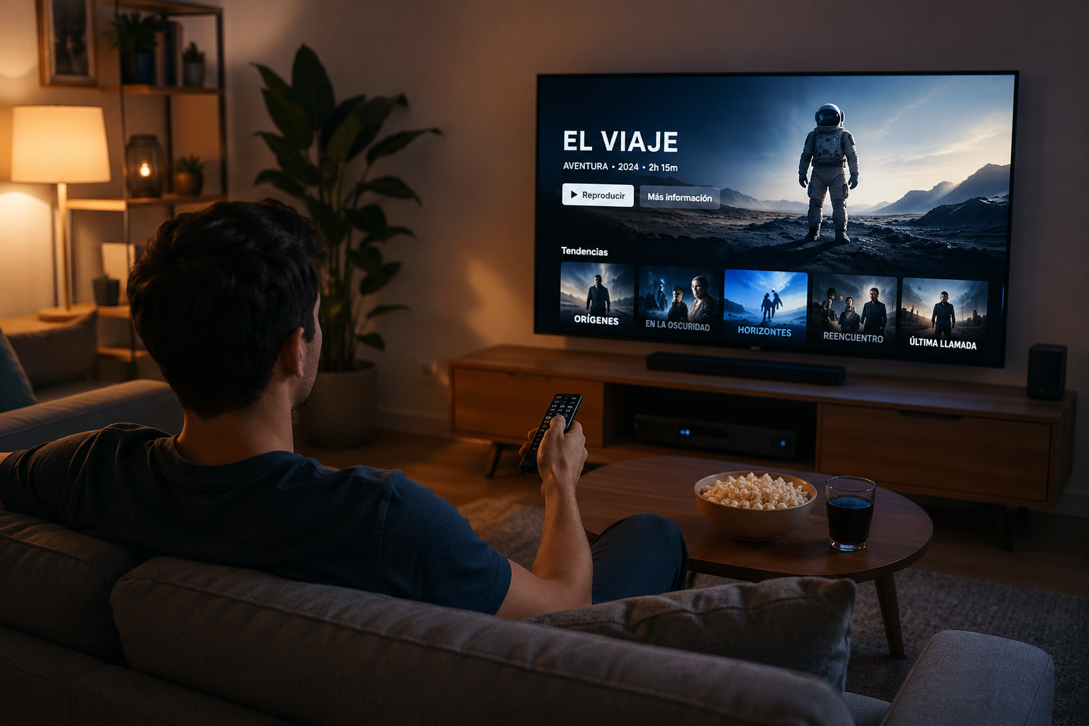 Persona viendo película en TV